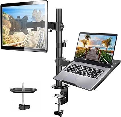 HUANUO Laptop Stand, Dual Monitor Stand with Laptop Tray, Monitor Mount Holds 13-32 inch Computer Screen, Laptop Arm Fits Up to 17 inch, Fully Adjustable Weight Up to 22 lbs, HNCM2