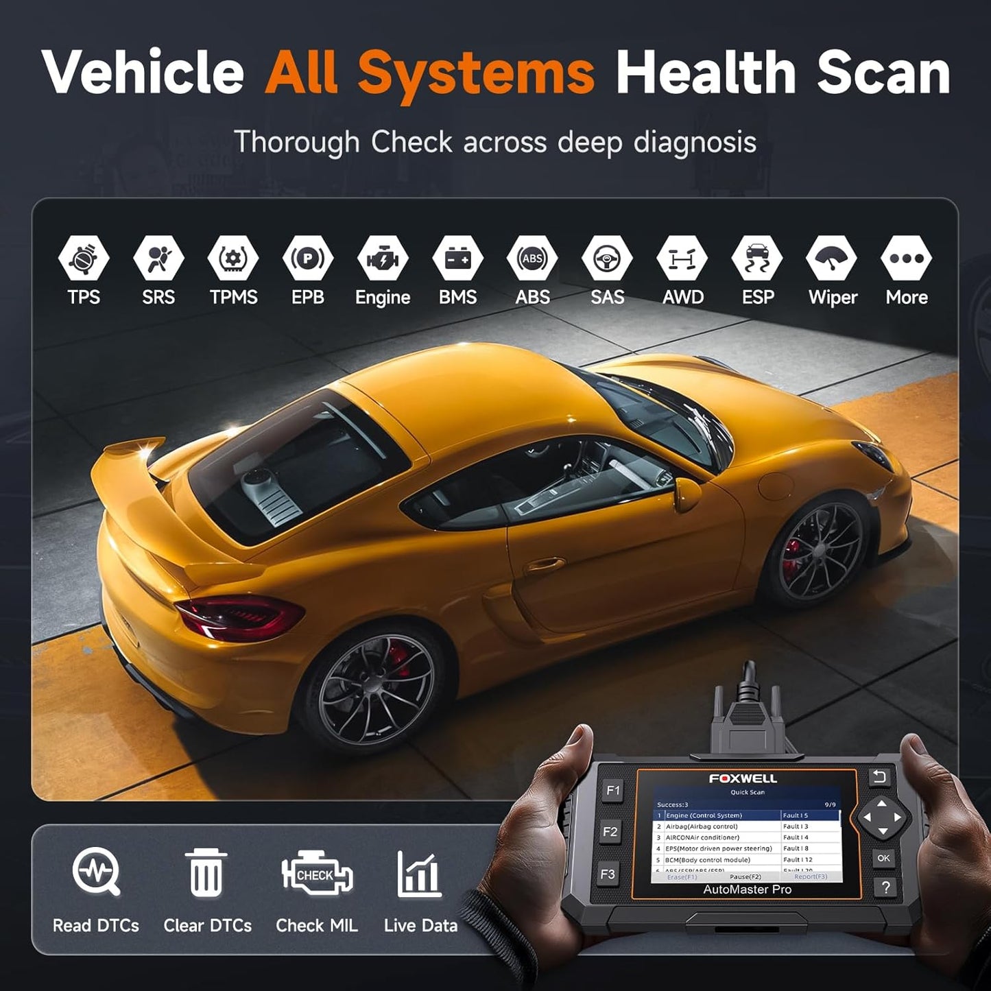 FOXWELL OBD2 Scanner NT624 Elite All System 8 Reset Car Scanner ABS/SAS/TPS/Oil/EPB/BRT Code Reader WiFi Lifetime Update Diagnostic Tool for All Vehicles with Battery Test