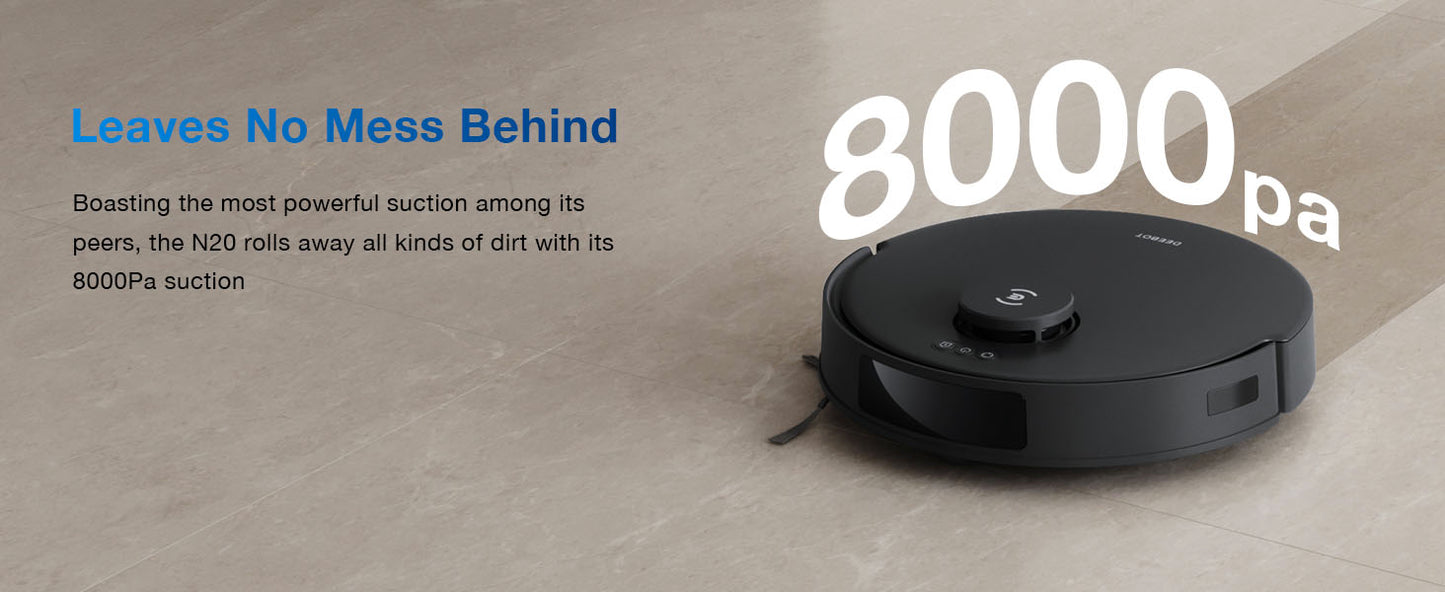 ECOVACS DEEBOT N20 Robot Vacuum Cleaner and Mop,8000Pa Strong Suction, ZeroTangle Brush, 300 Minutes Runtime,TrueMapping Intelligent Path Planning Visit the ECOVACS Store
