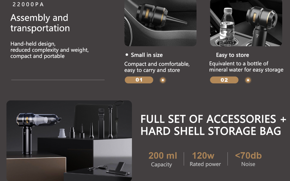 Lyiazsoy Car Vacuum Cleaner,22000PA High Power Mini Vacuum Cleaner,Rechargeable Handheld Vacuum,Portable Cordless Compressed Air Duster Air Blower for Car Home (goldblack)